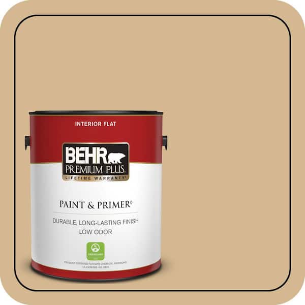 BEHR PREMIUM PLUS 1 gal. #320F-4 Desert Camel Flat Low Odor Interior Paint & Primer