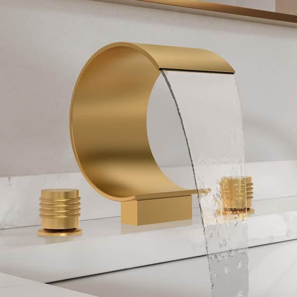 Waterfall 8 in. High Widespread 2-Handle Bathroom Basin Sink Faucet 1.2 GPM in Brushed Gold with Drain Included