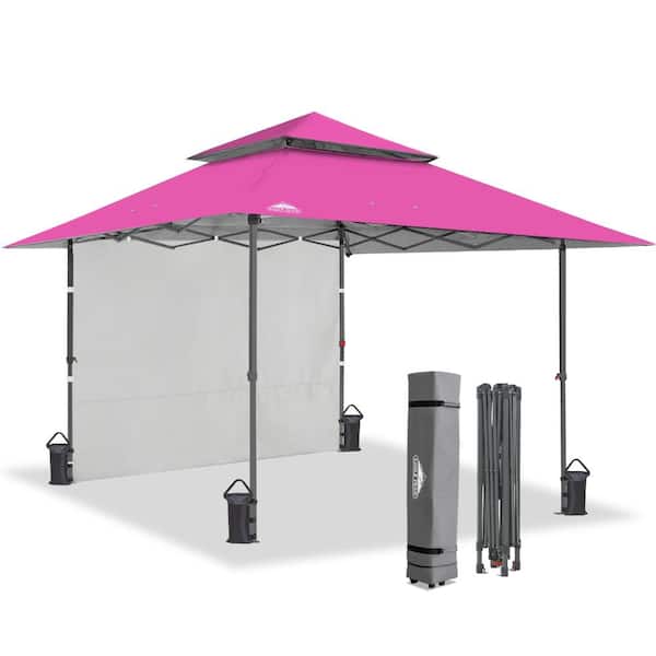 13 ft. x 13 ft. Steel Pop Up Portable Gazebo Outdoor Patio Canopy with 1 Removable Sidewall and 4-Sand Bags