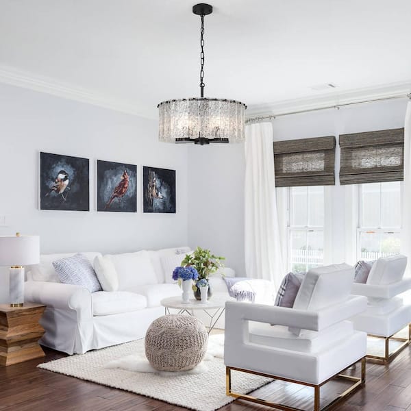 5-Light Black Modern Glass Sheet Candlestick Hanging Linear Chandelier Lighting with Glass Sheet for Kitchen Island