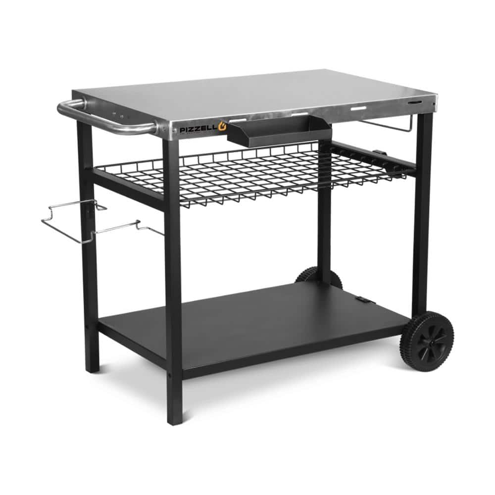 PIZZELLO Silver Outdoor 3Shelf Grill Table Grill Cart Movable BBQ
