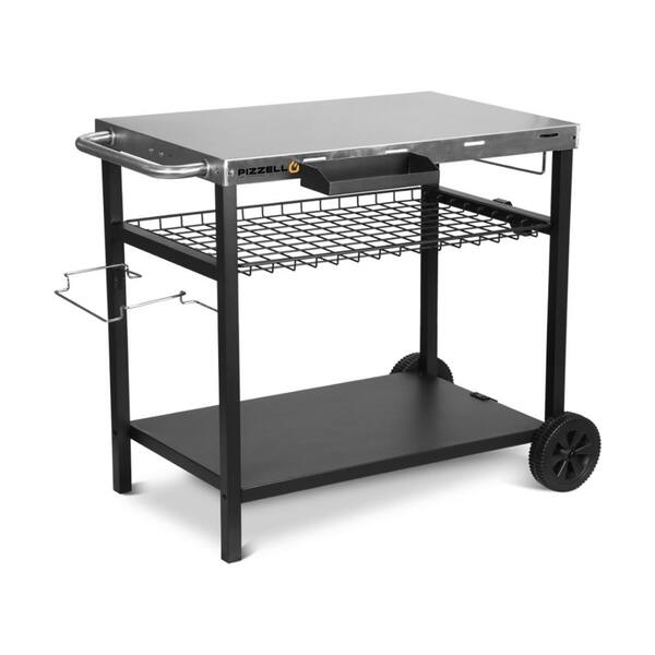 PIZZELLO Silver Outdoor 3 Shelf Grill Table Grill Cart Movable BBQ   Grill Carts Hdpzze601sr 64 600 