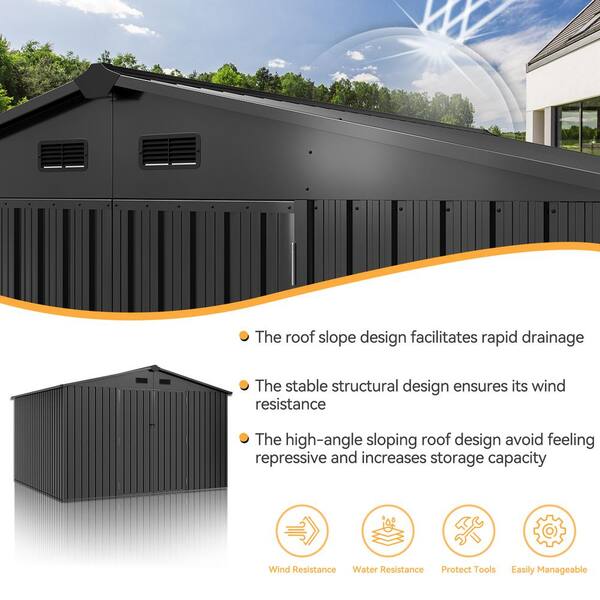 Sizzim Black 10 ft. W x 10 ft. D Metal Storage Shed with Lockable