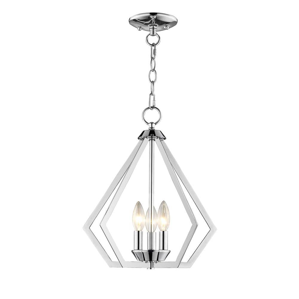 Triangular Prism Polished Chrome Mini Chandelier with Crystal Candles