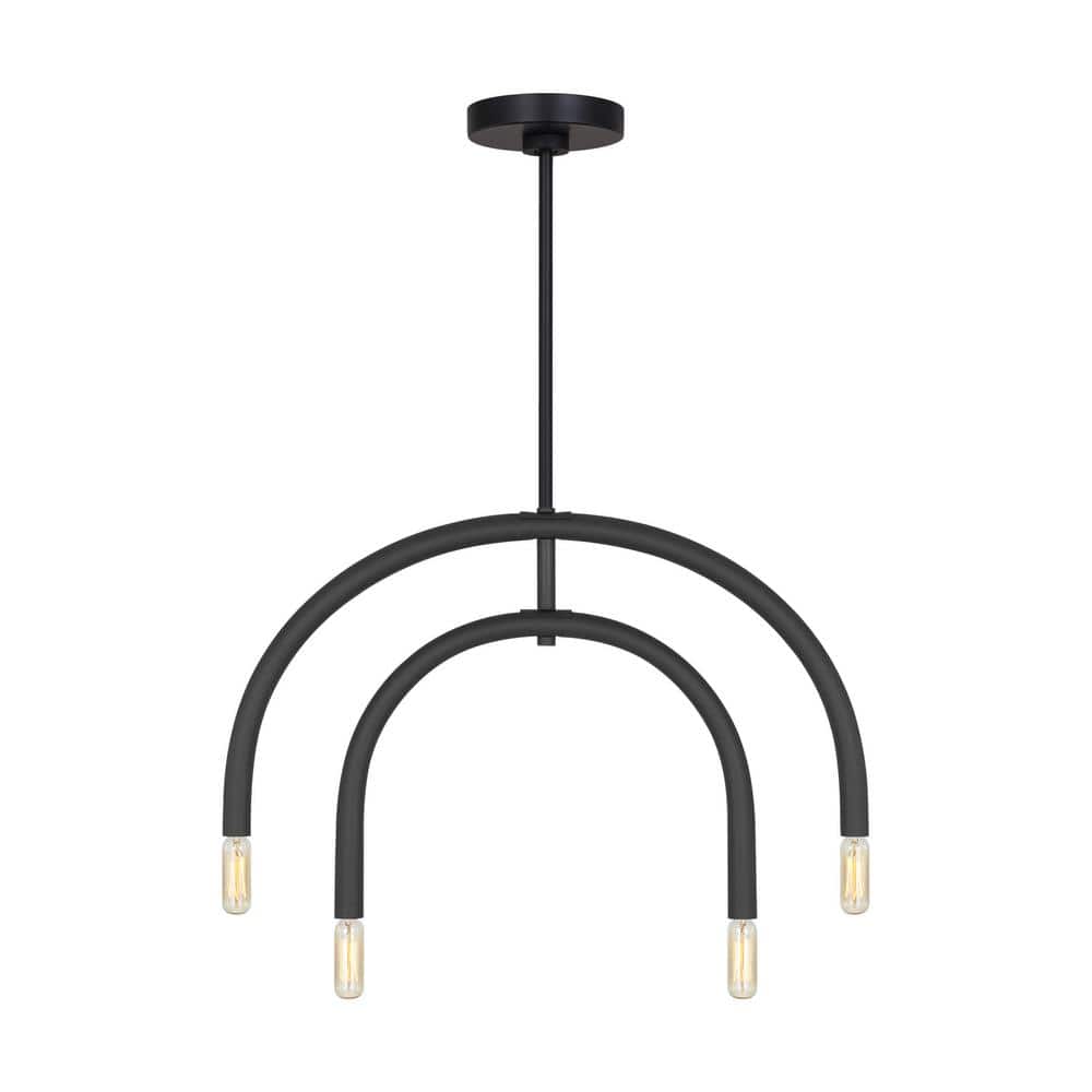 Midnight Black 4-Light Geometric Chandelier with Glass Shades