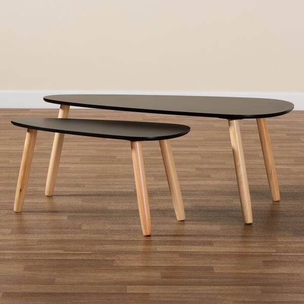 Baxton Studio Farid 39 .4 in. Black and Oak Brown Oval Wood Top 2