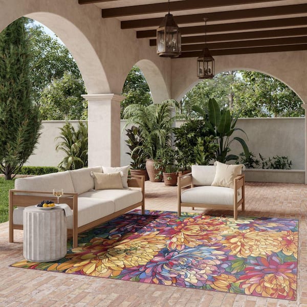 Color Splash Multicolor 8 ft. x 10 ft. Floral Contemporary Area Rug