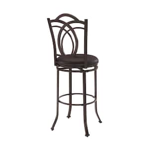 Khalif 47"H Brown Metal Decorative Back 30.5" Seat Height Bar Stool with Faux Leather Padded Seat