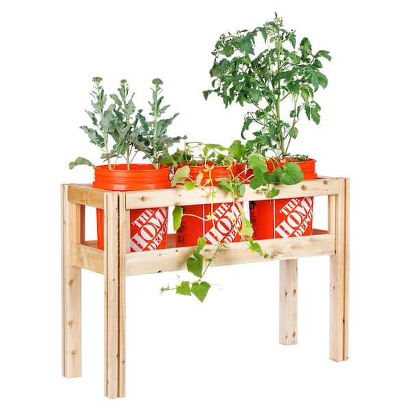 3-Bucket Natural Wood Cedar Rectangle Elevated Garden Raised Bed Frame (43 in. L x 16 in. W x 30 in. H)