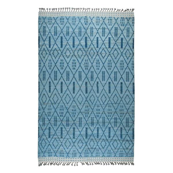 Blue 8 ft. x 10 ft. Hand-Knotted Wool Contemporary Geometric Marrakech Handspun, Stylish and Elegant Rug, Area Rug