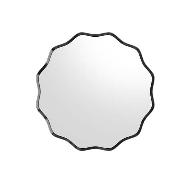 Black 30.1 in. W x 30.1 in. H Round Wall Vanity Mirror Wavy Deep Metal Framed Mirror