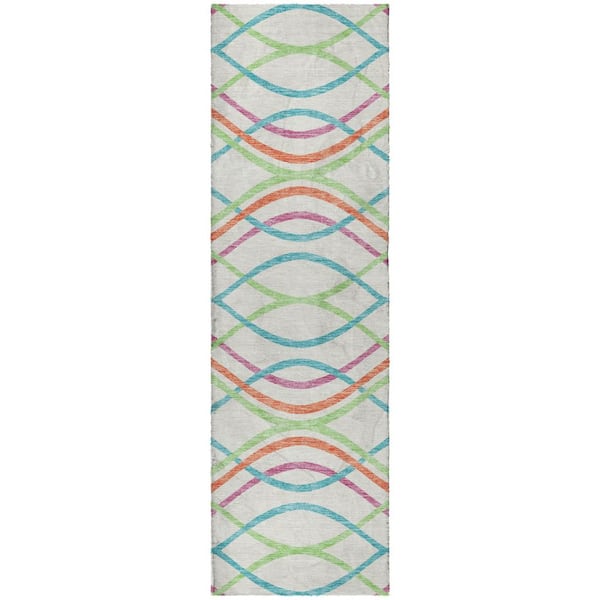 Dream Shag Premium Machine Washable Abstract ADS757 White 2 ft. x 7 ft. Runner Rug