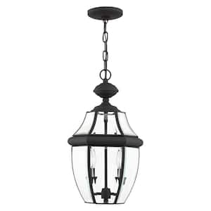 Aston 19 in. 2-Light Black Dimmable Outdoor Pendant Light with Clear Beveled Glass and No Bulbs Included