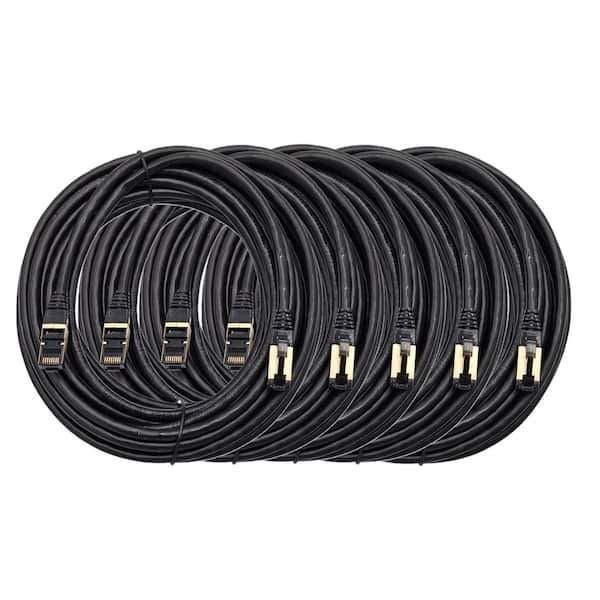 50 ft. CAT 8 Double Shielded RJ45 Snag less Ethernet 26 AWG Cable Black 5-Pack