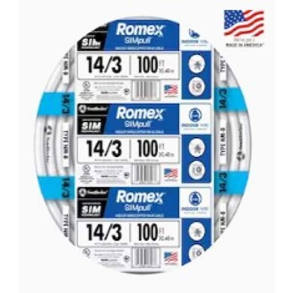 Southwire 100 ft. 14/3 Solid Romex SIMpull CU NM-B W/G Wire