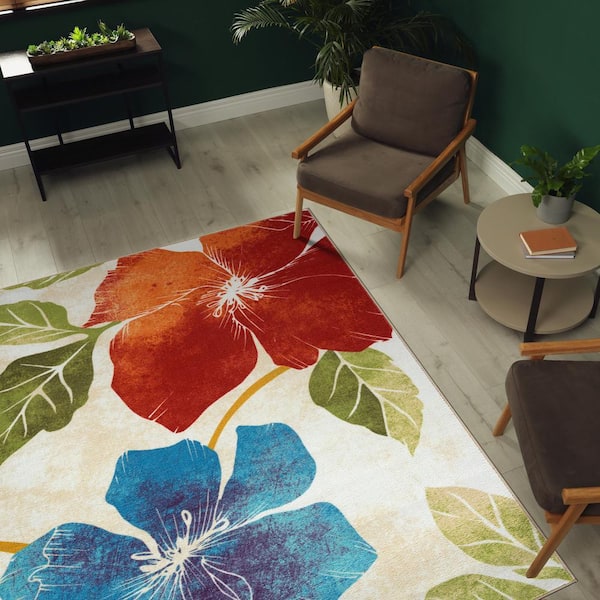 Multicolor 3 ft. x 5 ft. Non Skid Floral Area Rug