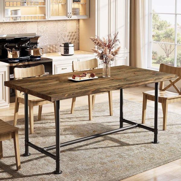 BYBLIGHT Brown Solid Wood 63 in. Rectangle 4 Legs Base Dining Table ...