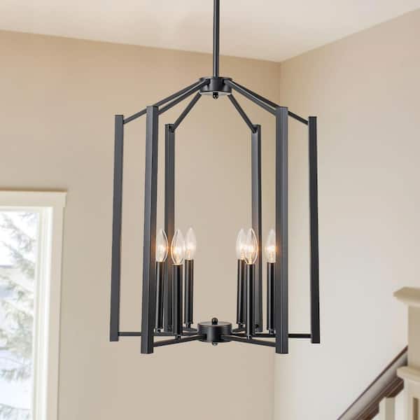 GoYeel 6-Light Modern Farmhouse Matte Black Geometric Hanging Pendant Light