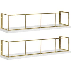 18 in. W x 4 in. H x 4 in. D Bathroom Shelves Over The Toilet Storage, Wall Mounted with Adjustable Shelves,White/Gold