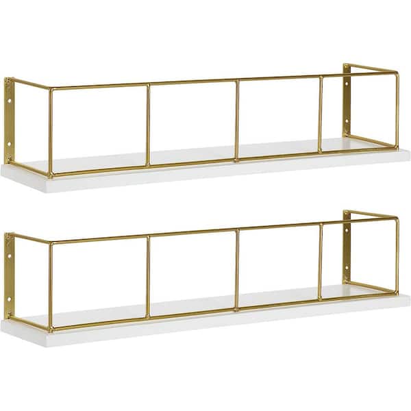Dyiom 18 in. W x 4 in. H x 4 in. D Bathroom Shelves Over The Toilet Storage, Wall Mounted with Adjustable Shelves,White/Gold