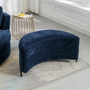 17.3"H X 32.7" W X18.9"D Navy Chenille Upholstered Half Crescent Moon Storage Bench Large Ottoman For Living Room