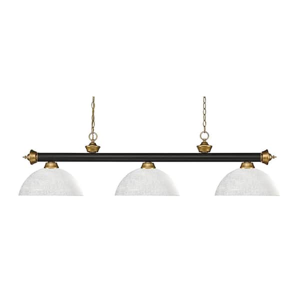 Unbranded Riviera 3-Light Bronze plus Satin Gold plus Dome White Linen Shade Billiard Light With No Bulbs Included