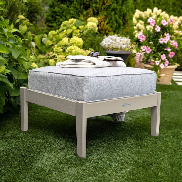 Lehigh Whitewash Recycled Plastic Outdoor Deep Seating Ottoman with Lively Parchment Cushion