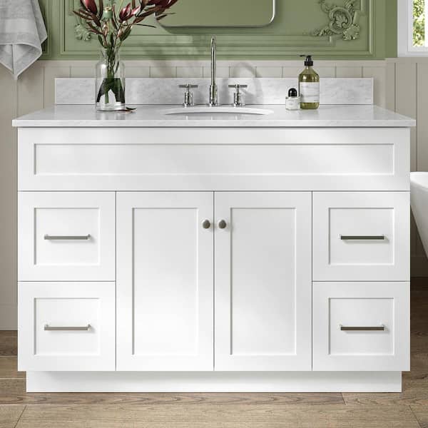 ARIEL Hamlet 49 in. W x 22 in. D x 35.25 in. H Bath Vanity in White with Carrara White Marble Vanity Top