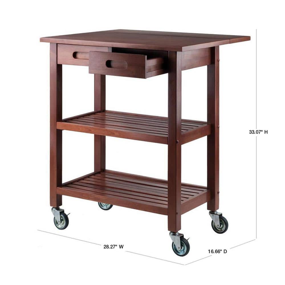 Transitional Walnut Kitchen Cart with Drop Leaf and Storage