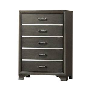 SignatureHome Finish Grey Wood Material Oceana Wood Chest with 5 Drawer Dimension: 16"W x 33.5"L x 47.5"H