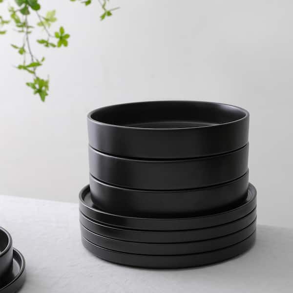 STONE LAIN Celina 12-Piece Black Stoneware Cereal and Dinner