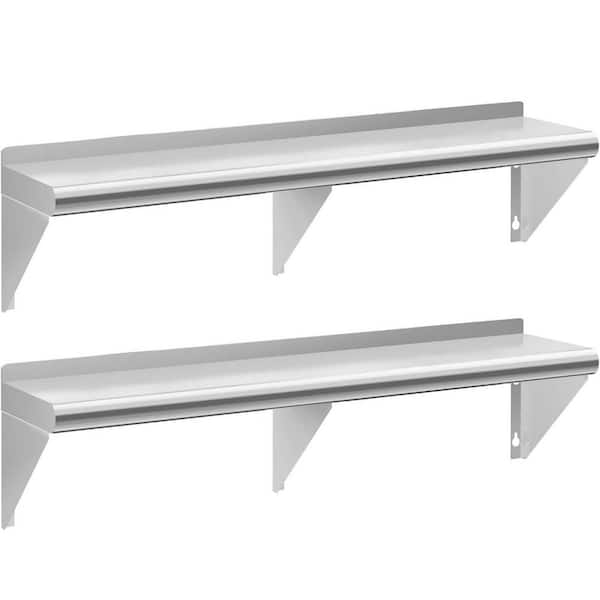 60 in. W x 12 in. D Silver Stainless Steel Wall Mounted Floating Shelves Decorative Wall Shelf (2-Pack)