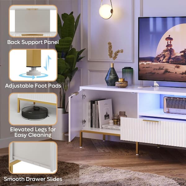 70 in. Glossy White TV Stand with Adjustable Shelve and Cabinet LED Entertainment Center FIts TV's Up to 75 in.
