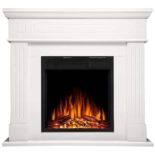 Unbranded - 43 in. Freestanding Wooden Surround Electric Fireplace in Cream with Remote Control
