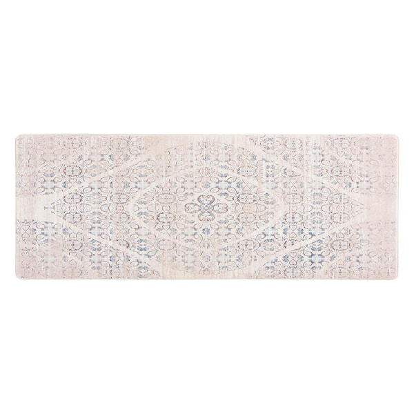 World Rug Gallery Distressed Boho Ivory 18 in. x 47 in. Anti-Fatigue Standing Mat