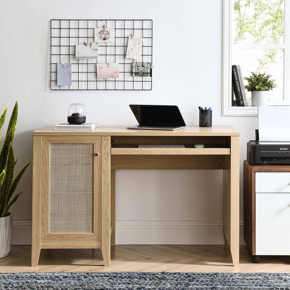Oak Wood Office Desk with Drawer and Keyboard Tray
