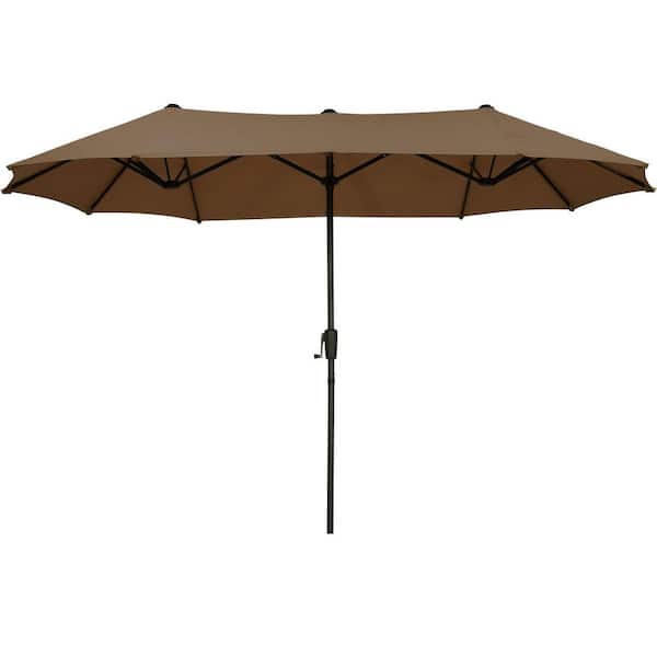 13 ft. Steel Market Patio Umbrella 2-Side in Brown