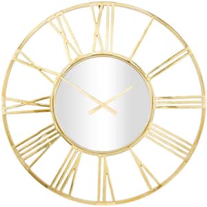 50 in. x 50 in. Gold Aluminum Metal Open Frame Geometric Wall Clock with Mirrored Glass Center