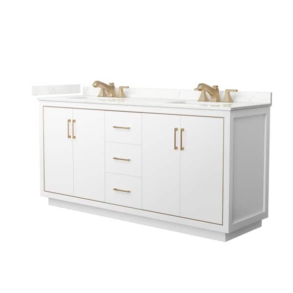 Wyndham Collection Icon 72 in. W x 22 in. D x 35 in. H Double Bath Vanity in White with Giotto Quartz Top