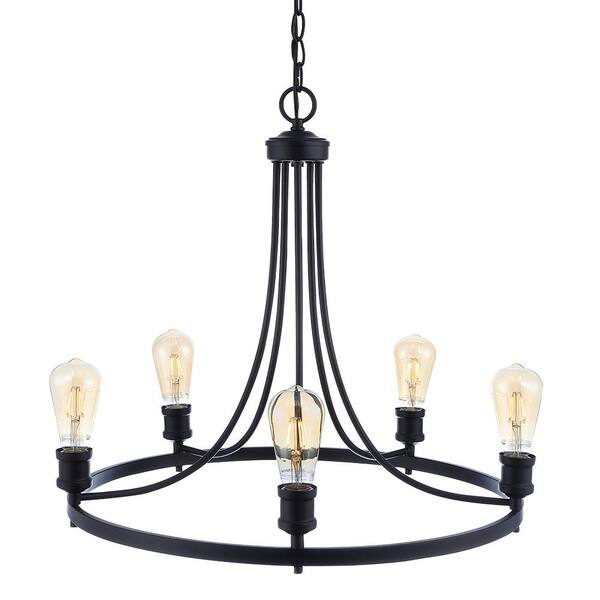 DSI LIGHTING Remy 24.50 in. 5-Light Black Wagon Wheel Chandelier