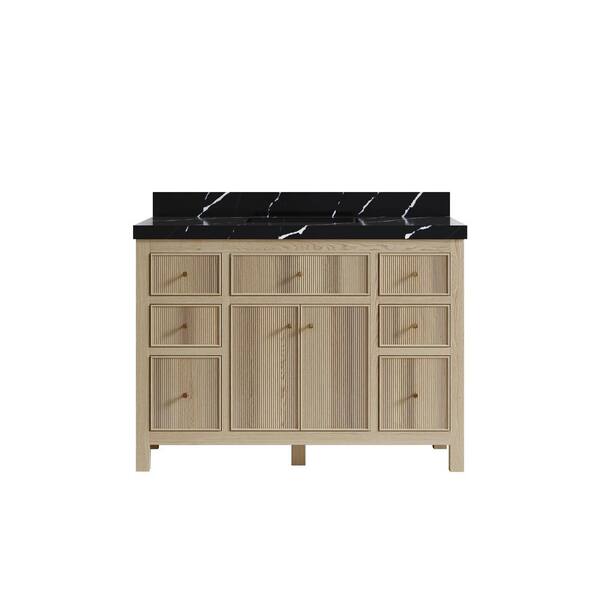 Willow Collections Sonoma Oak 48 in. W x 22 in. D x 36 in. H Single Sink Bath Vanity in White Oak with 2 in. Calacatta Black qt. Top