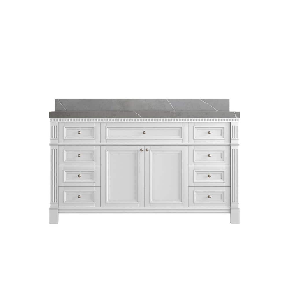 Paris 60 in. W x 22 in. D x 36 in. H Single Sink Bath Vanity in White with 2 in. Piatra Gray qt. Top price history on PriceWatchPro