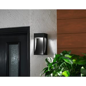 Monticello 9.5 in. 1-Light Oil Rubbed Bronze Integrated LED Outdoor Wall Light Lantern Sconce with Etched Lens