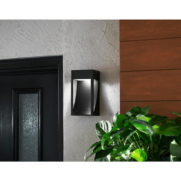 Monticello 9.5 in. 1-Light Oil Rubbed Bronze Integrated LED Outdoor Wall Light Lantern Sconce with Etched Lens