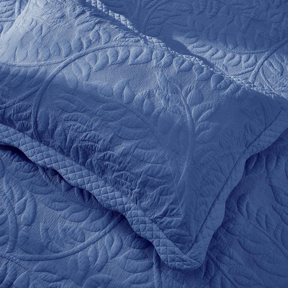 King Blue Cotton Embroidered Quilted Pillow Shams