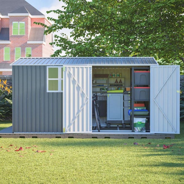 ToolCat 12 x 8 ft. Metal Storage Shed w/ Foundation Hinged Doors
