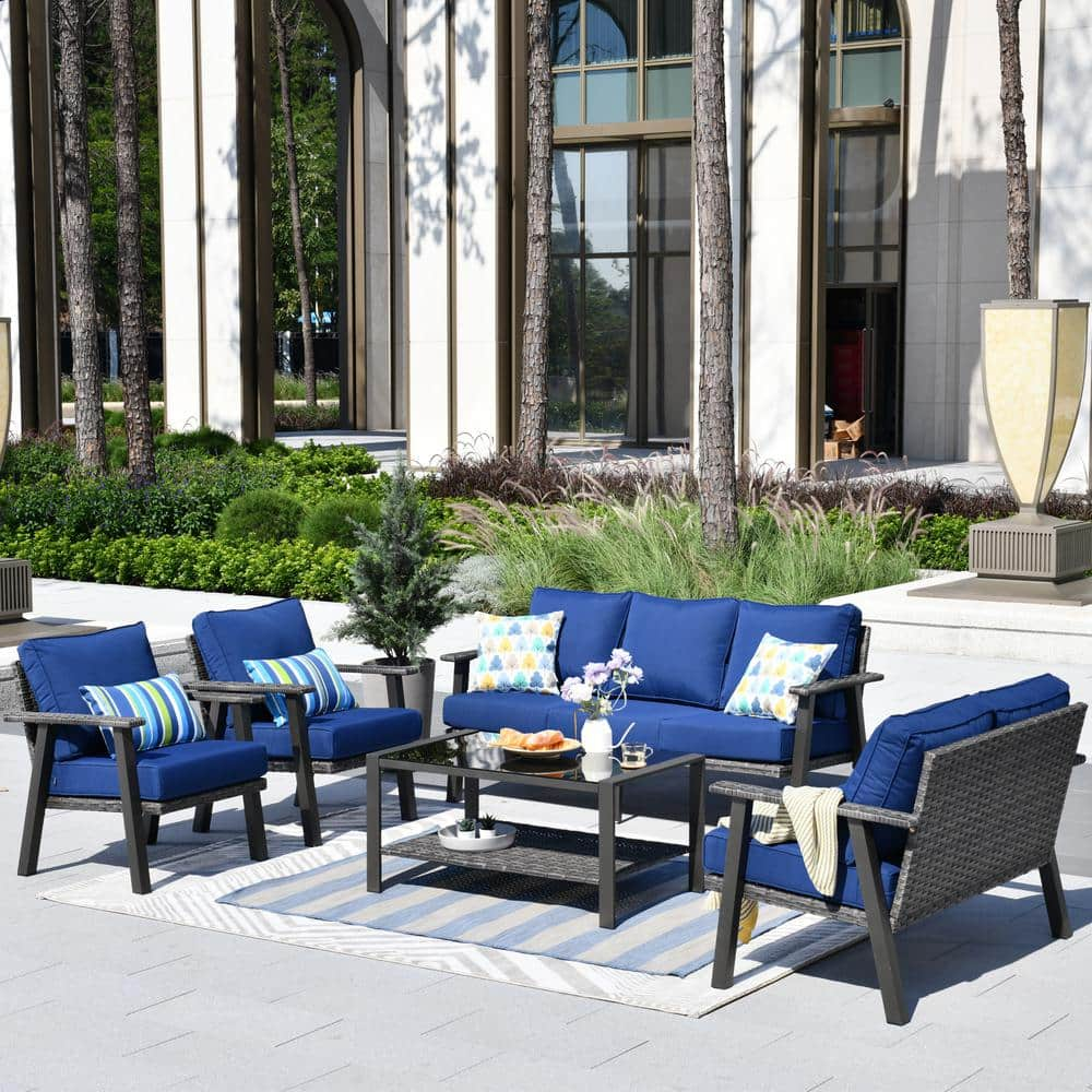 Patio furniture with navy blue clearance cushions