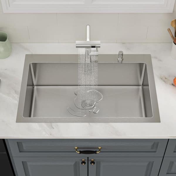 Logmey 33 in. Drop-In Single Bowl 16 Gauge Stainless Steel Kitchen