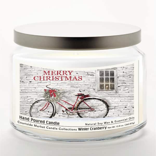 Merry Christmas III 14 oz Candle Glass Jar with Brushed Silver Metal Lid