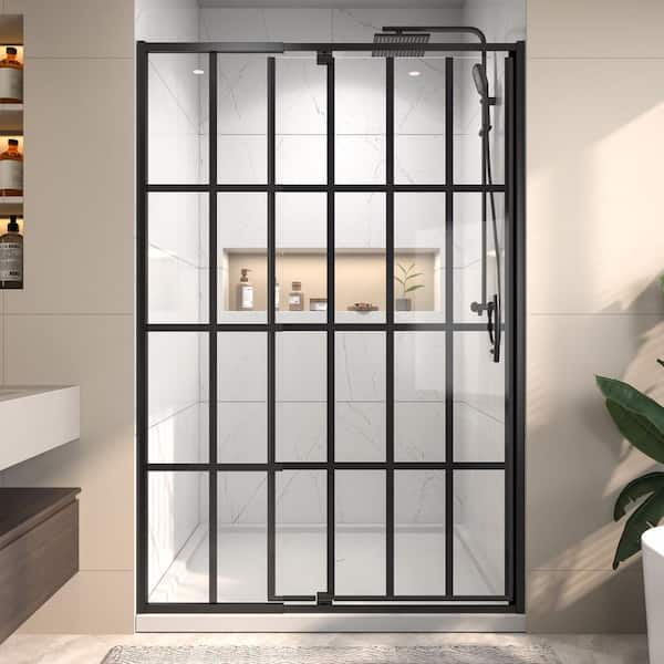 Xspracer Victoria 44-48 in. W x 71 in. H Pivot Swing Framed Shower Door in Black Silkscreen with Clear SGCC Tempered Glass